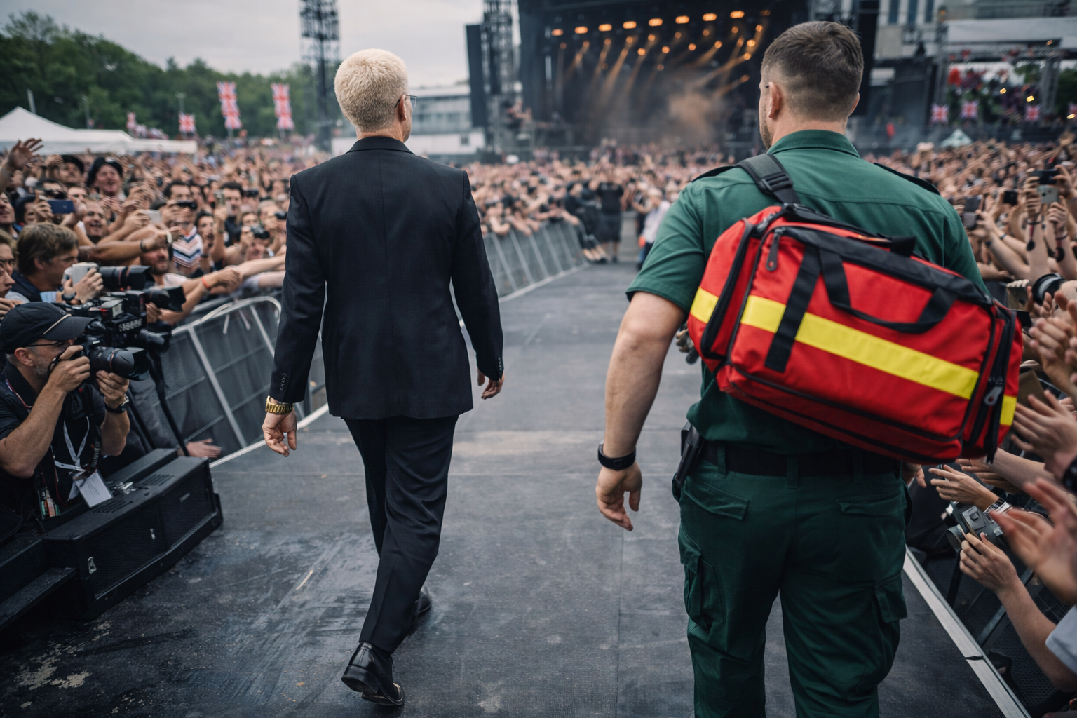 VIP medical cover scene with discreet medical escort at an event