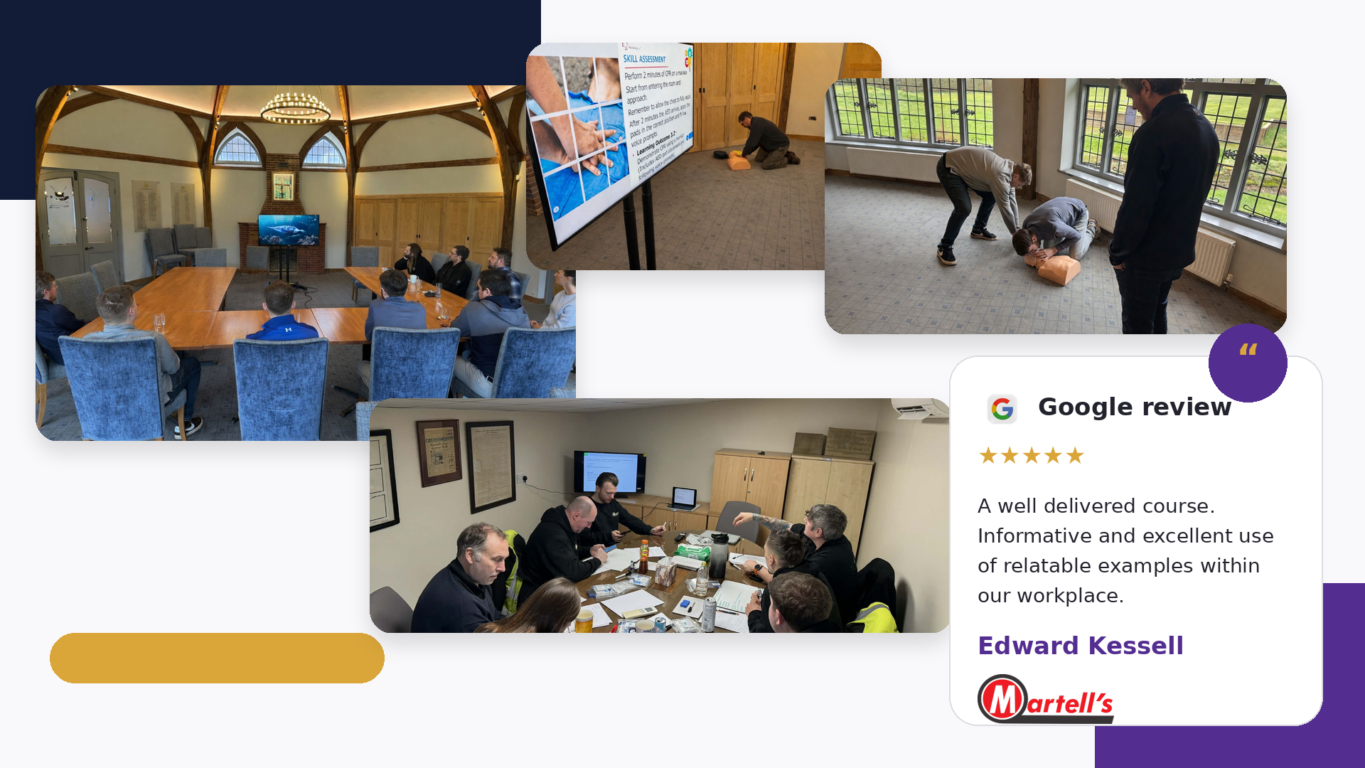 Paramind Medical Ltd first aid training course delivery photographs and Google review collage