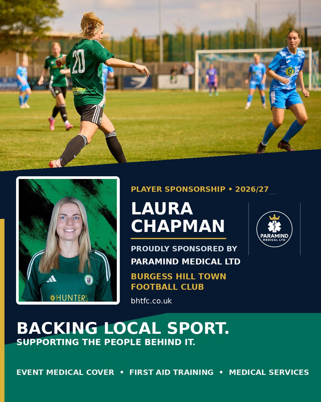Paramind Medical Ltd proud to sponsor Laura Chapman at Burgess Hill Town Football Club